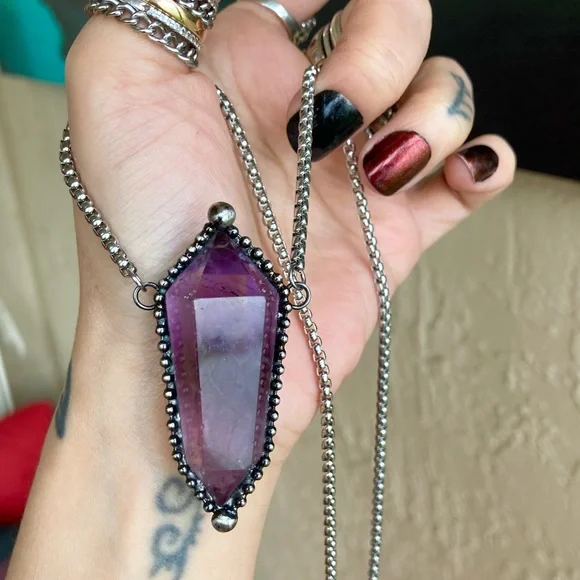 Natural purple amethyst crystal gemstone boho goth moon charm - Picture 14 of 16